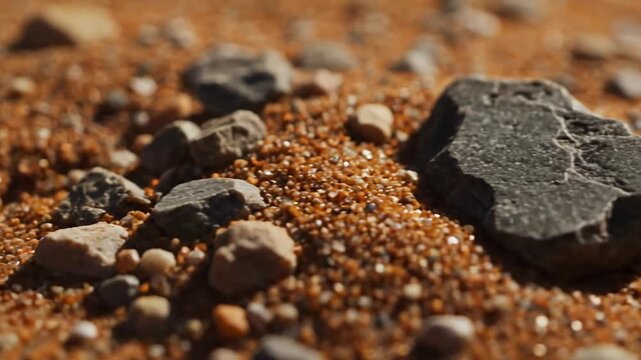 Close-Up of Desert Ground with Rocks and Sand Texture.