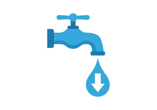Icono de grifo de agua azul con una gota y flecha hacia abajo indicando ahorro