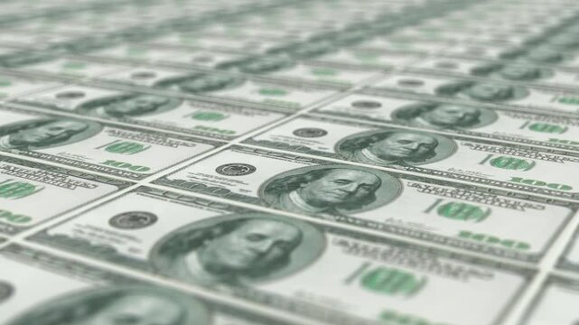 Paper money, hundred-dollar bills. Background of cash money. 4K video