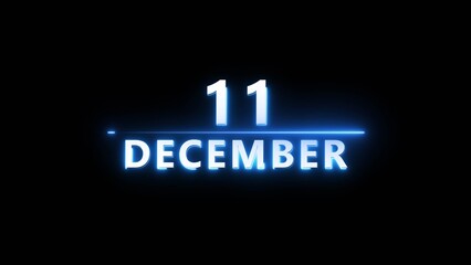 December month calendar number text illustration. Calendar date 11 number on black background.