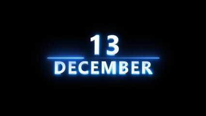 December month calendar number text illustration. Calendar date 13 number on black background.