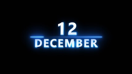 December month calendar number text illustration. Calendar date 12 number on black background.