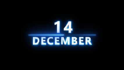 December month calendar number text illustration. Calendar date 14 number on black background.