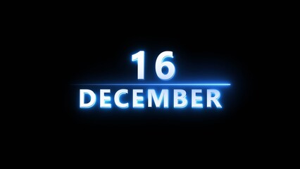 December month calendar number text illustration. Calendar date 16 number on black background.