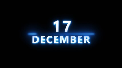December month calendar number text illustration. Calendar date 17 number on black background.