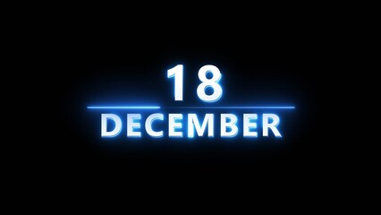 December month calendar number text illustration. Calendar date 18 number on black background.