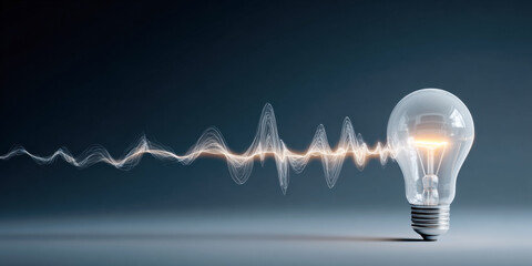 Light bulb radiating energy waves on a blue background, symbolizing creative ideas, inspiration, innovation, and problem-solving