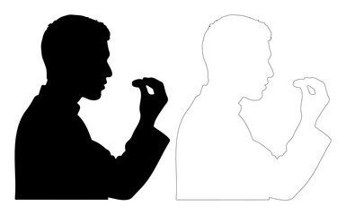Male profile making hand gesture silhouette
