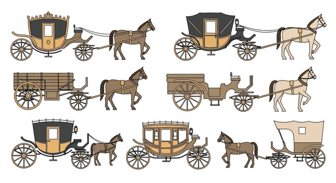 Vintage horse drawn carriages and wagons illustration a collection of transport from a bygone era