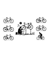 Obraz premium Vintage Bicycle Restoration Silhouette, Bike Mechanic Working in Repair Shop, Sustainable Transport and Cycling Maintenance Vector Art
