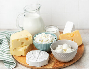Assortment of fresh dairy products providing healthy nutrition