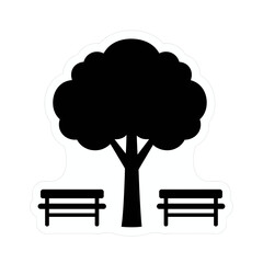 Tree between two benches vector icon.