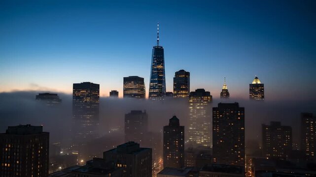 Chicago Skyline Emerging from Fog - A Cityscape at Dawn.