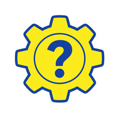 Yellow Gear Icon with Blue Question Mark Inside