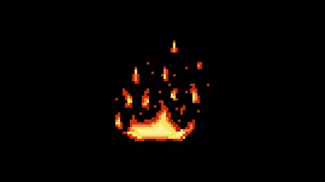Pixel Fire Burst Animation &ndash; Retro Flame Impact Effect, 4K Alpha Channel Loop