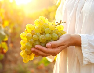 Golden Grapes Harvest - A Womans Gentle Touch in the Vineyard.