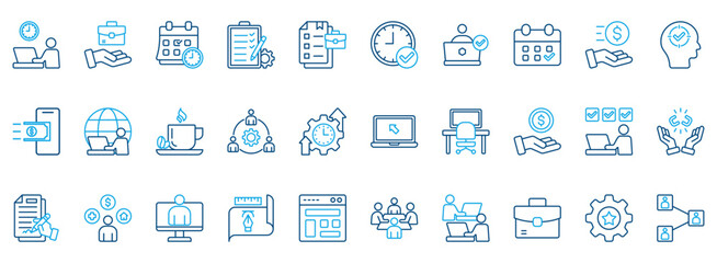 Freelance Icon Set. Contains Icons That Are Relevant For Business. Designed In Vector Outline Color Style