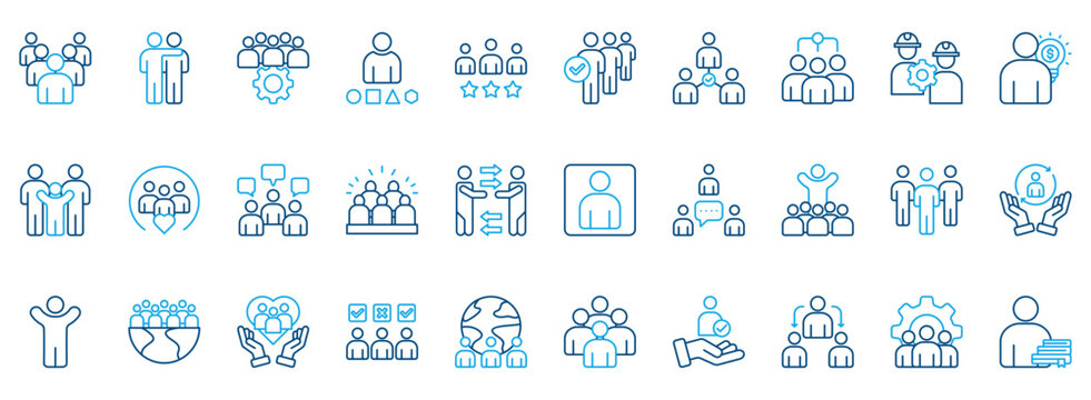 People Icon Set. Contains Icons That Are Relevant For Business. Designed In Vector Outline Color Style