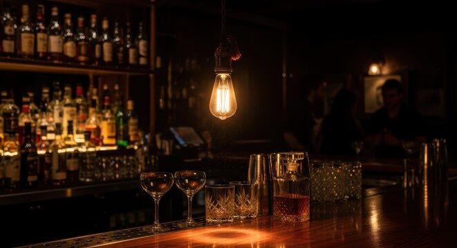 Atmospheric Bar Scene with Cocktails and Soft Lighting.