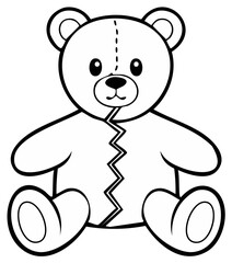Obraz premium Simple line drawing of a teddy bear with a stitched seam down its front