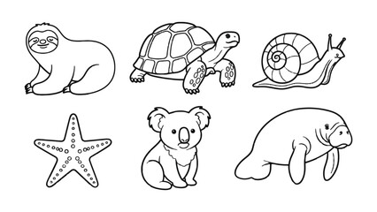 Fototapeta premium Diverse Wildlife Outlines: A collection of various animals rendered in striking black and white outlines. This assortment offers a versatile visual resource for various creative projects.