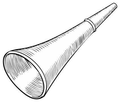 Black and white sketch of a traditional shehnai musical instrument with ornate detailing