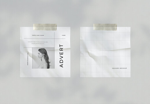 Two Realistic Square Paper Mockups With Tape