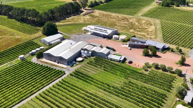 Aerial Drone View of Murrumbateman Vineyard and Winery Sheds