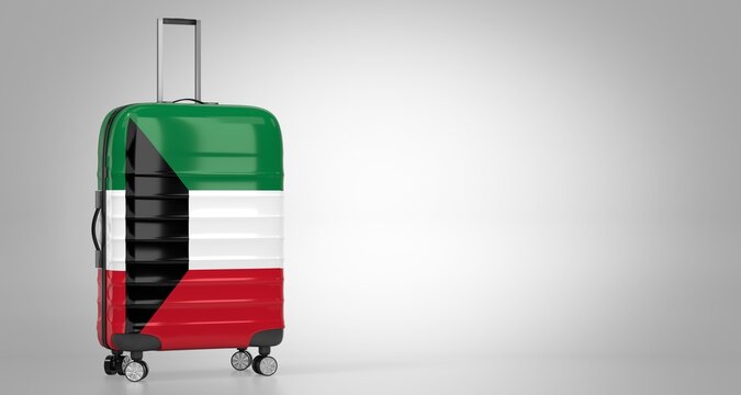 Kuwait - travel suitcase with national flag - 3D illustration
