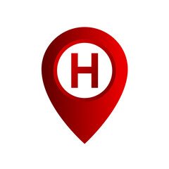 Fototapeta premium Hospital location pin icon, medical map pointer and healthcare sign, vector icon