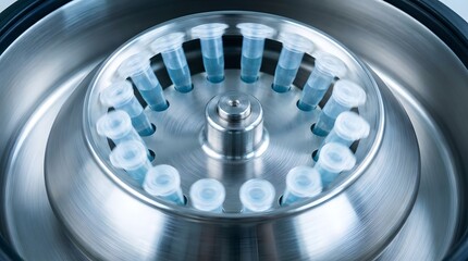 Centrifuge with test tubes spinning rapidly in laboratory setting