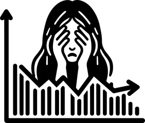 Stressed trader silhouette facing falling market graph anxiety concept vector