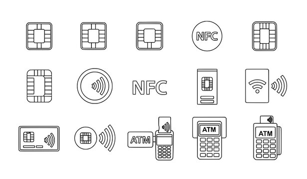 EMV chip and NFC payment line icon set vector