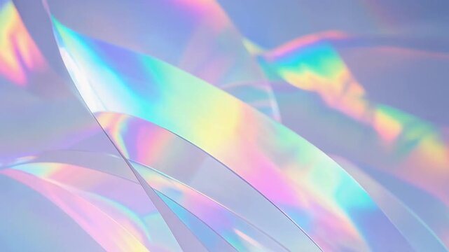 ホログラムの透明なシートが虹色に輝く