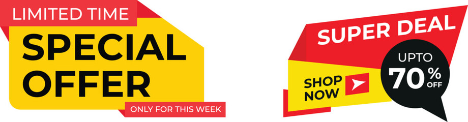 Offer tag sale banner stickers vector illustration set. Sales label collection suitable for promotional product and designs.