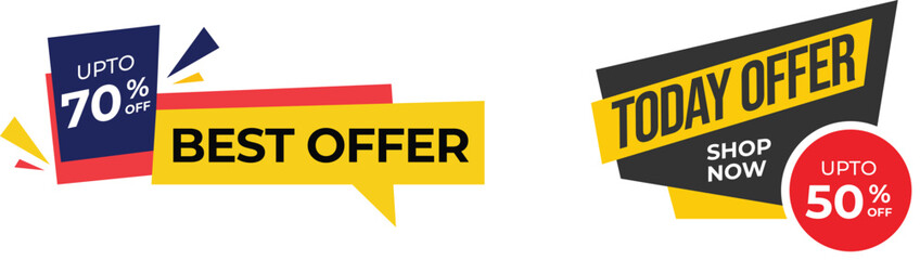 Offer tag sale banner stickers vector illustration set. Sales label collection suitable for promotional product and designs.