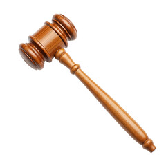 Wooden judge gavel, symbol of law and order on transparent background