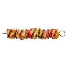 Grilled chicken kabob with vibrant vegetables on a transparent background