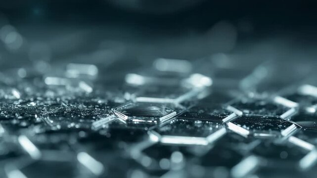 Approaching adult hand pressing fingertips on studio hex tiles, shifting droplets, testing sheen