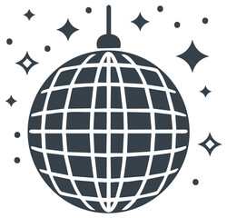 Graphic illustration of a disco ball with star-shaped light effects, symbolizing party and celebration.