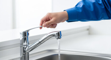 Naklejka premium キッチンの水栓 水道設備工事業者による故障・修理・設置・交換