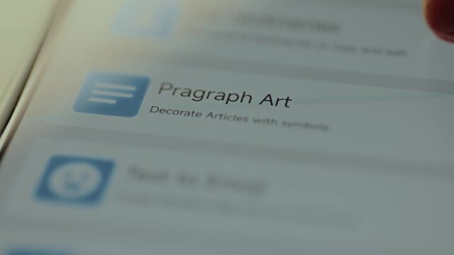 User scrolling the menu of a creative app for text personalization