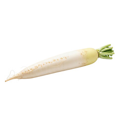Fresh daikon radish with green leafy top, isolated on transparent background