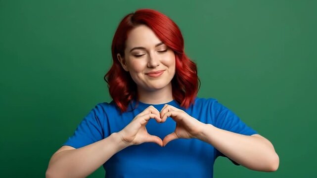 Young woman making heart shape with hands