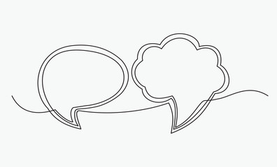 Continuous one line drawing of speech bubble, Black and white graphics vector minimalist linear illustration made of single line