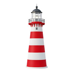 Red and white striped lighthouse isolated on transparent background © AhammadMiran99