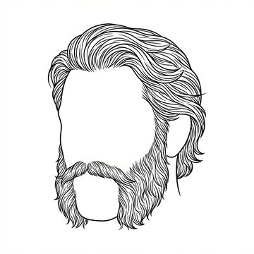 Retro mutton chops beard style vector line art. Sideburns illustration with hair flow.
