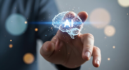 AI Brain Icon on Light Blur Background