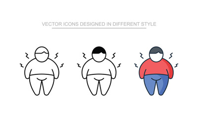 Obesity Awareness icon set in different style with white background illustration