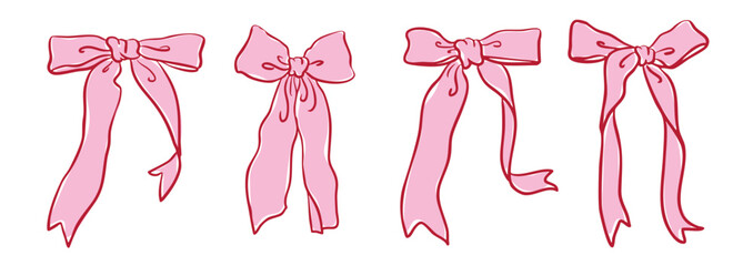 Cute Bow Ribbon collection vector. Hand drawn bow ballet style clip art